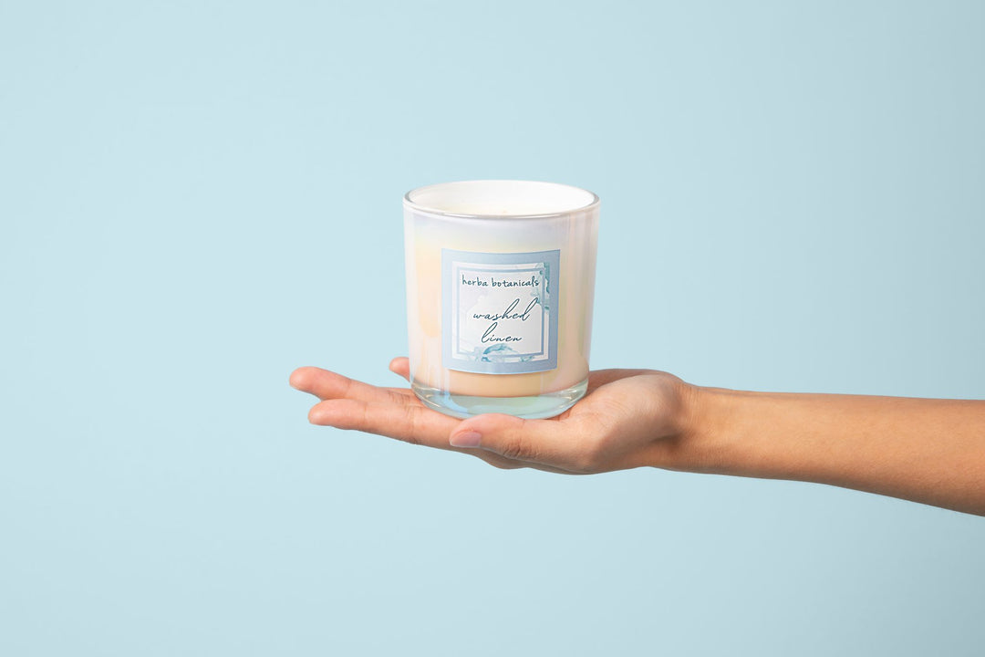 washed linen candle - herba botanicals