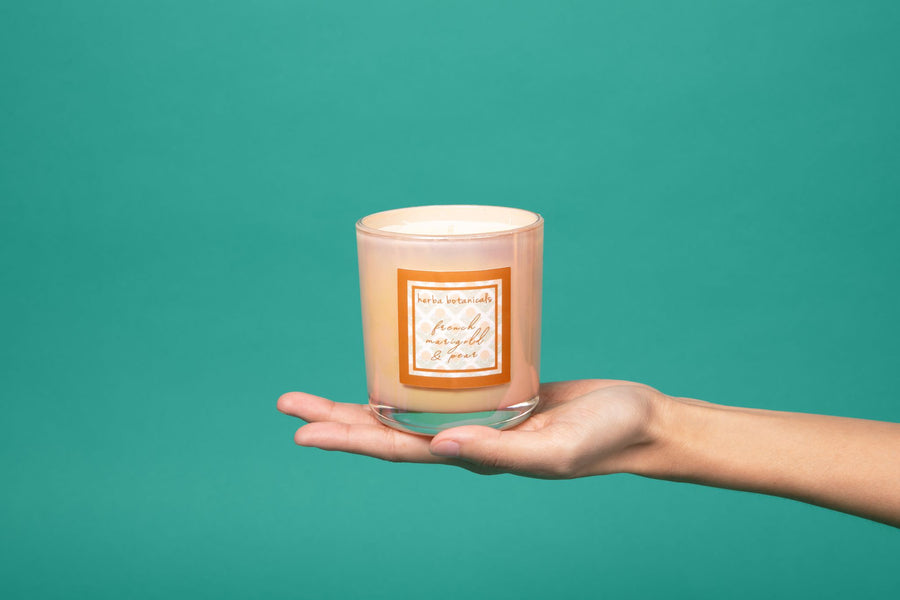 french marigold pear candle - herba botanicals